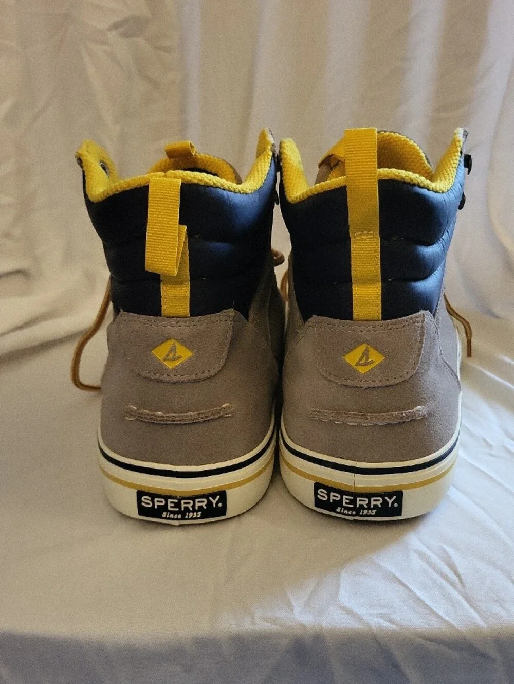 Sperry-Striper Storm Hiker- Taupe High-Top Boots with Yellow Lining